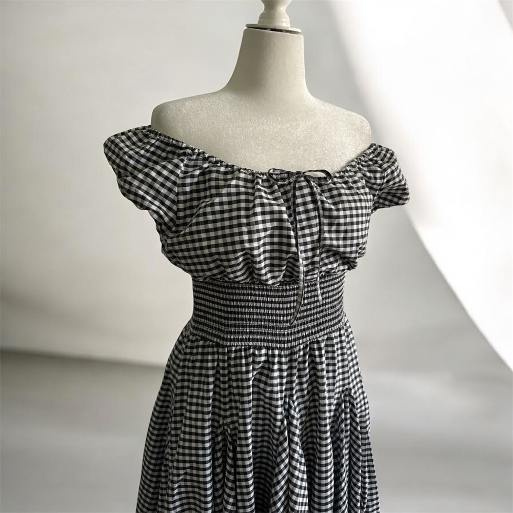 Grace Elements Black and White One-Shoulder Gingham Dress